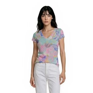 Lilly Pulitzer Blouse Top Women's Size XS Multi Shell Coral V-Neck Tee